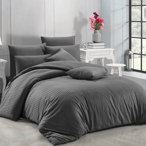 Σεντόνια Next 3194 Satin Stripe (Σετ 4τμχ) Anthracite Nexttoo Υπέρδιπλο 240x260cm 100% Βαμβάκι