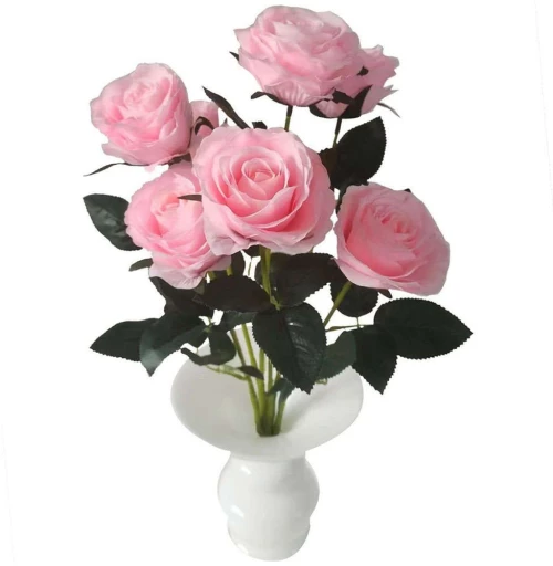 Τεχνητό Μπουκέτο Τριαντάφυλλο Royal 7781-7 55cm Pink Supergreens Ύφασμα,Πλαστικό