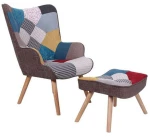 Πολυθρόνα Με Σκαμπώ Maron ΕΜ143,4W Patchwork Ξύλο,Ύφασμα