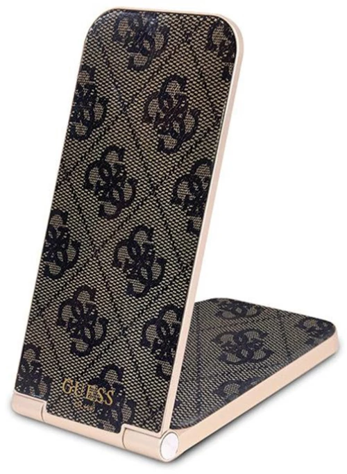 Guess 4G Pattern MagSafe - Folding indirectional charger 2in1 with MagSafe for iPhone and AirPods 15W (brown)