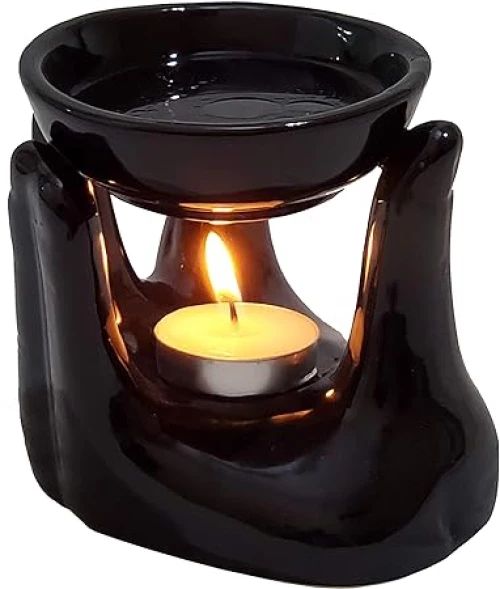 Αρωματικός Κεραμικός Καυστήρας Αιθέριων Ελαίων Open Hands Black 10cm