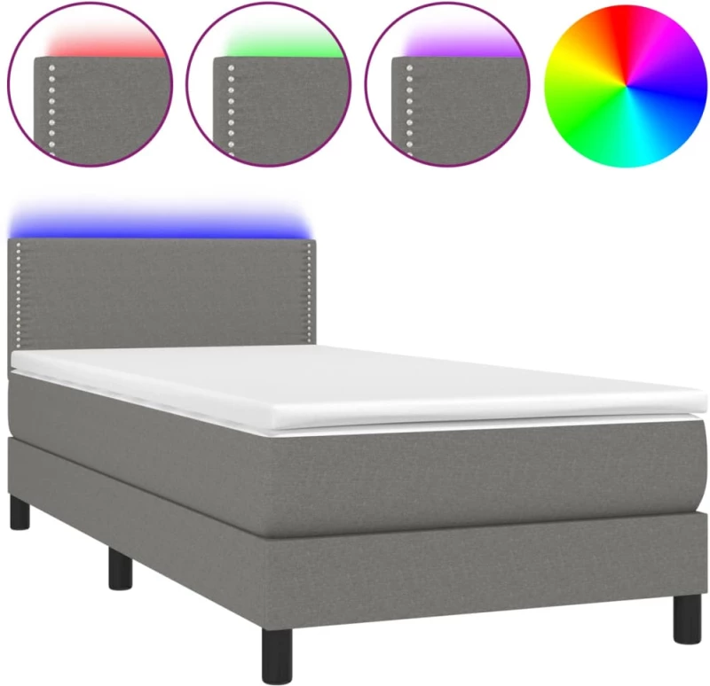 ΚΡΕΒΑΤΙ BOXSPRING ΜΕ ΣΤΡΩΜΑ & LED ΣΚ.ΓΚΡΙ 90X200 ΕΚ. ΥΦΑΣΜΑΤΙΝΟ 3133046