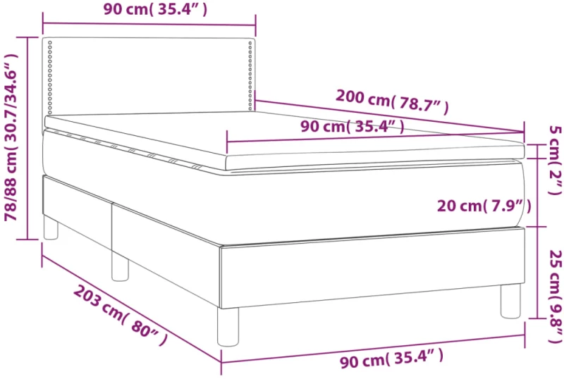 ΚΡΕΒΑΤΙ BOXSPRING ΜΕ ΣΤΡΩΜΑ & LED ΣΚ.ΓΚΡΙ 90X200 ΕΚ. ΥΦΑΣΜΑΤΙΝΟ 3133046