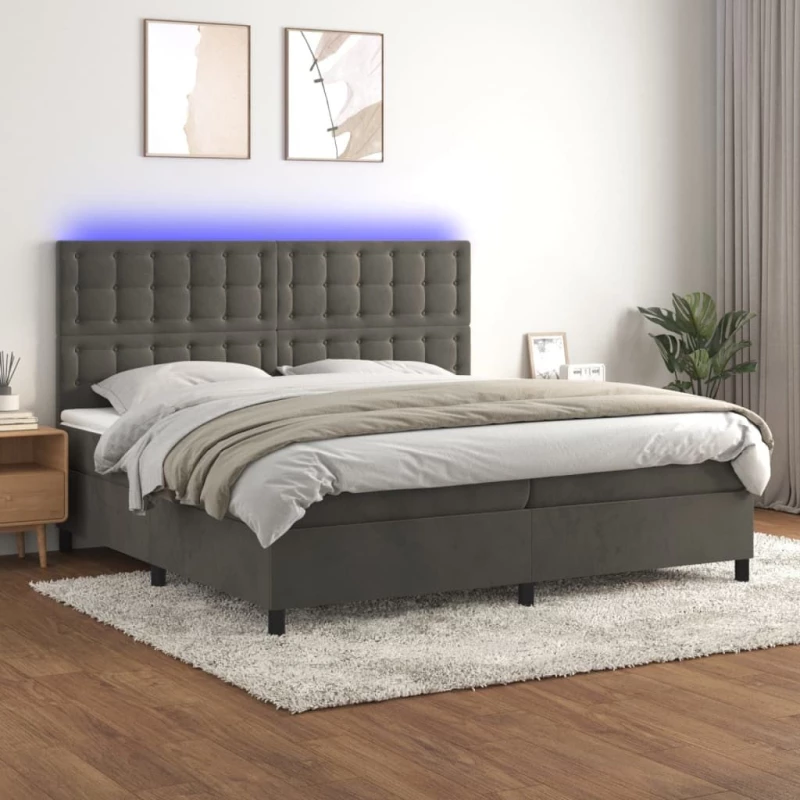 ΚΡΕΒΑΤΙ BOXSPRING ΜΕ ΣΤΡΩΜΑ & LED ΣΚ. ΓΚΡΙ 200X200ΕΚ. ΒΕΛΟΥΔΙΝΟ 3136384