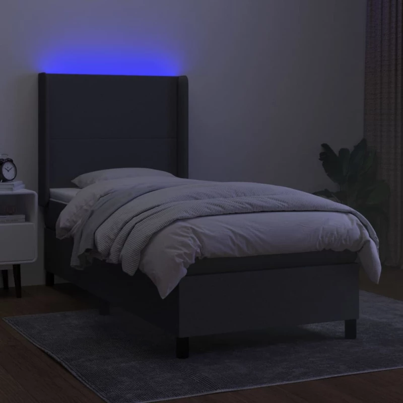 ΚΡΕΒΑΤΙ BOXSPRING ΜΕ ΣΤΡΩΜΑ & LED ΣΚ.ΓΚΡΙ 100X200 ΕΚ ΥΦΑΣΜΑΤΙΝΟ 3138134