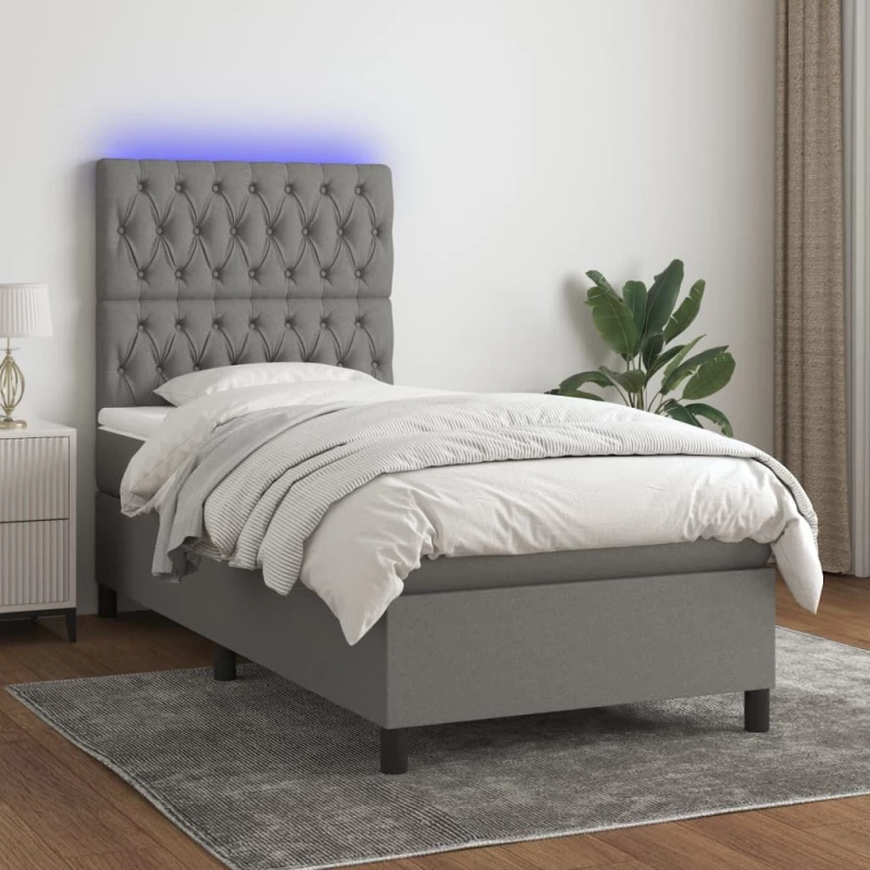 ΚΡΕΒΑΤΙ BOXSPRING ΜΕ ΣΤΡΩΜΑ & LED ΣΚ.ΓΚΡΙ 80X200 ΕΚ. ΥΦΑΣΜΑΤΙΝΟ 3135070