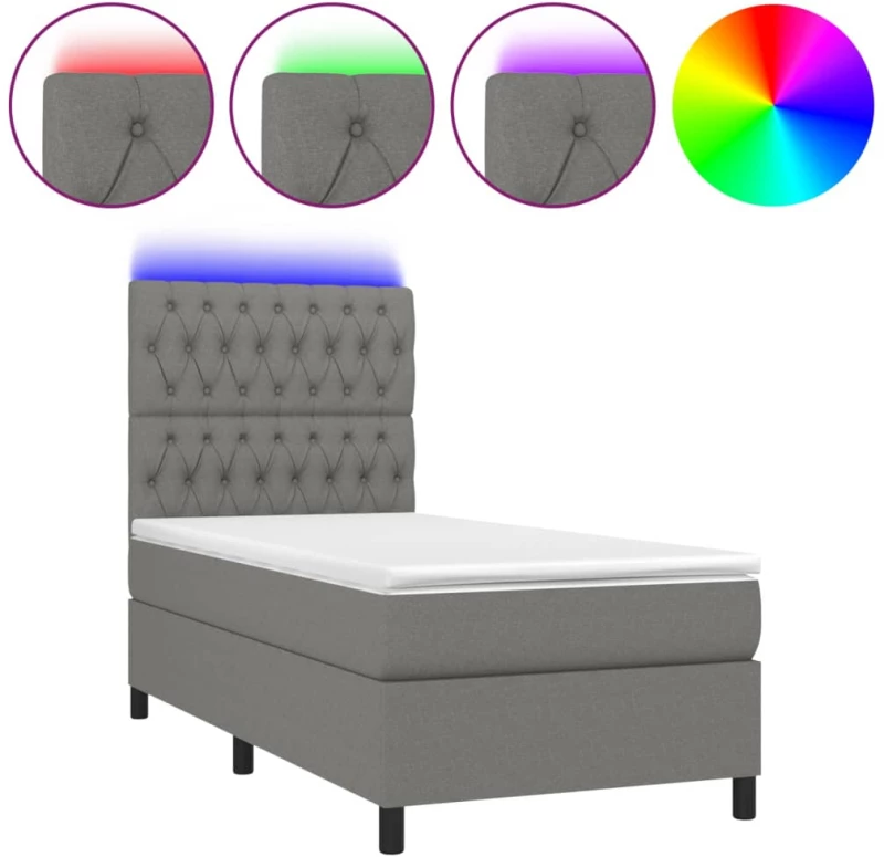 ΚΡΕΒΑΤΙ BOXSPRING ΜΕ ΣΤΡΩΜΑ & LED ΣΚ.ΓΚΡΙ 80X200 ΕΚ. ΥΦΑΣΜΑΤΙΝΟ 3135070