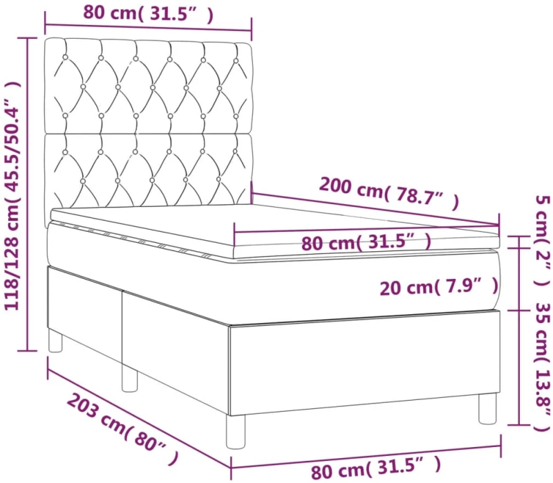 ΚΡΕΒΑΤΙ BOXSPRING ΜΕ ΣΤΡΩΜΑ & LED ΣΚ.ΓΚΡΙ 80X200 ΕΚ. ΥΦΑΣΜΑΤΙΝΟ 3135070