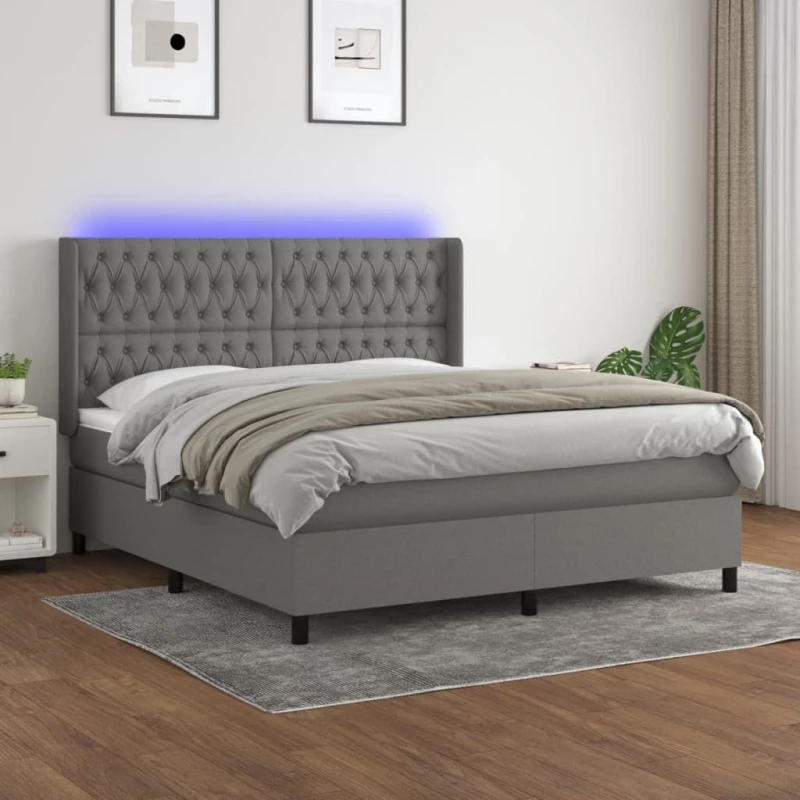 ΚΡΕΒΑΤΙ BOXSPRING ΜΕ ΣΤΡΩΜΑ & LED ΣΚ.ΓΚΡΙ 160X200 ΕΚ ΥΦΑΣΜΑΤΙΝΟ 3138566