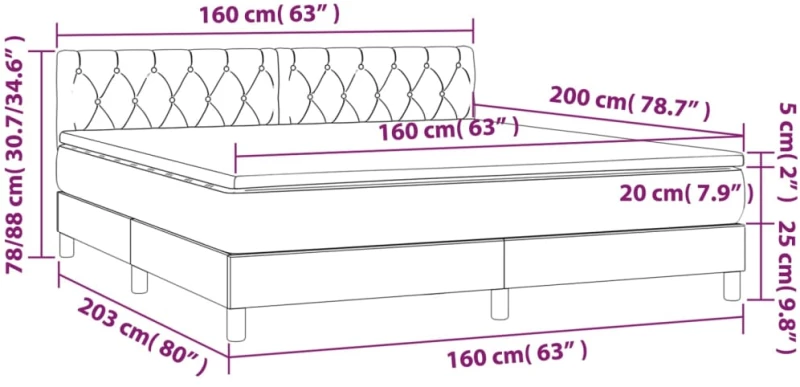 ΚΡΕΒΑΤΙ BOXSPRING ΜΕ ΣΤΡΩΜΑ ΣΚΟΥΡΟ ΓΚΡΙ 160X200 ΕΚ ΥΦΑΣΜΑΤΙΝΟ 3140866