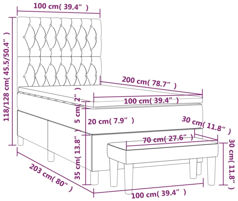 ΚΡΕΒΑΤΙ BOXSPRING ΜΕ ΣΤΡΩΜΑ ΑΝΟΙΧΤΟ ΓΚΡΙ 100X200 ΕΚ. ΒΕΛΟΥΔΙΝΟ 3138007