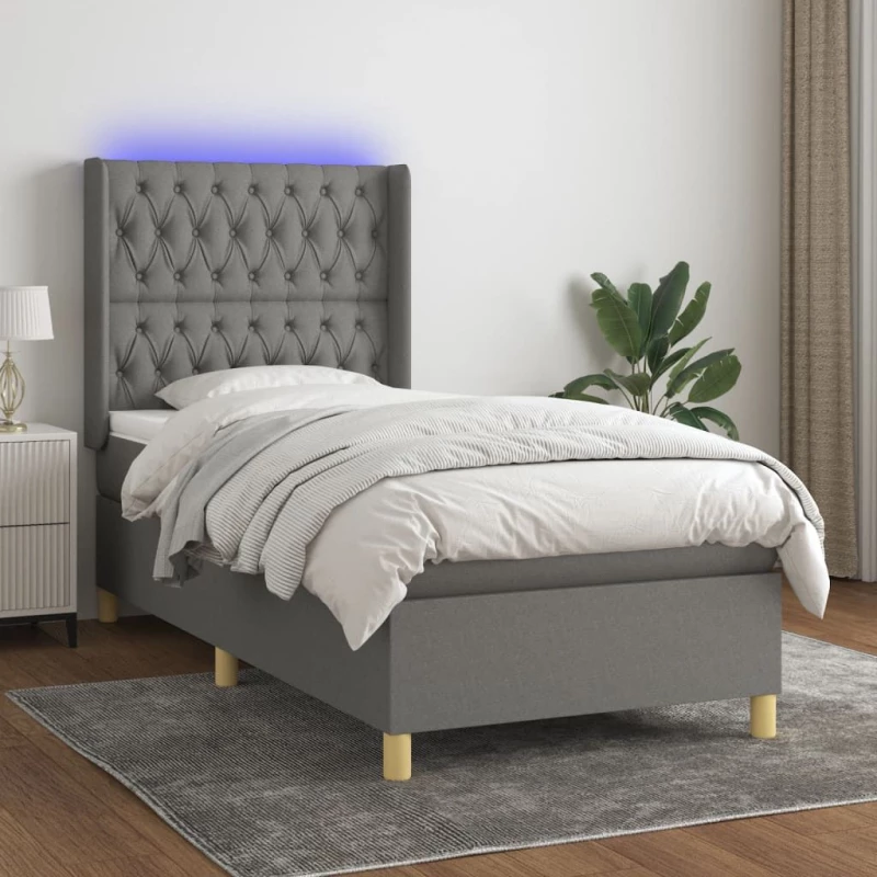 ΚΡΕΒΑΤΙ BOXSPRING ΜΕ ΣΤΡΩΜΑ & LED ΣΚ.ΓΚΡΙ 100X200 ΕΚ ΥΦΑΣΜΑΤΙΝΟ 3139094
