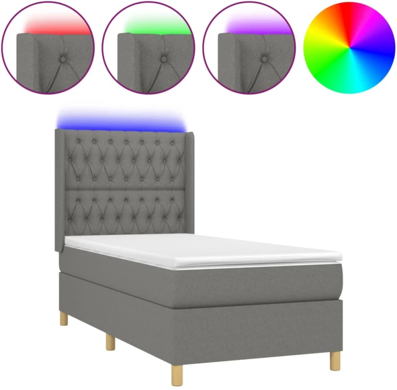 ΚΡΕΒΑΤΙ BOXSPRING ΜΕ ΣΤΡΩΜΑ & LED ΣΚ.ΓΚΡΙ 100X200 ΕΚ ΥΦΑΣΜΑΤΙΝΟ 3139094