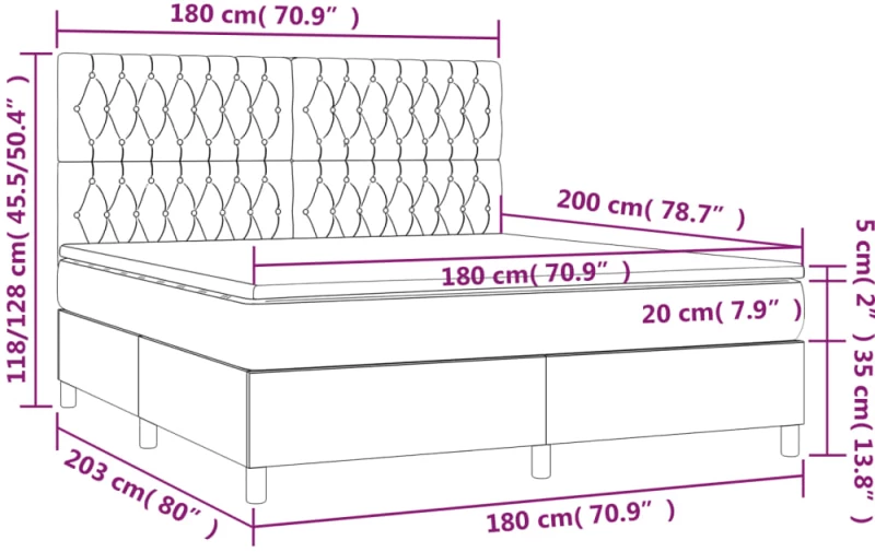 ΚΡΕΒΑΤΙ BOXSPRING ΜΕ ΣΤΡΩΜΑ & LED ΣΚ.ΓΚΡΙ 180X200 ΕΚ ΥΦΑΣΜΑΤΙΝΟ 3135134