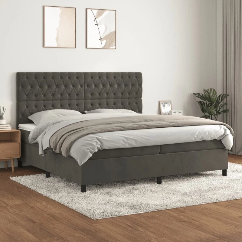 ΚΡΕΒΑΤΙ BOXSPRING ΜΕ ΣΤΡΩΜΑ ΣΚΟΥΡΟ ΓΚΡΙ 200X200 ΕΚ. ΒΕΛΟΥΔΙΝΟ 3143224