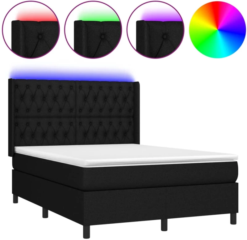 ΚΡΕΒΑΤΙ BOXSPRING ΜΕ ΣΤΡΩΜΑ & LED ΜΑΥΡΟ 140X200 ΕΚ. ΥΦΑΣΜΑΤΙΝΟ 3138559
