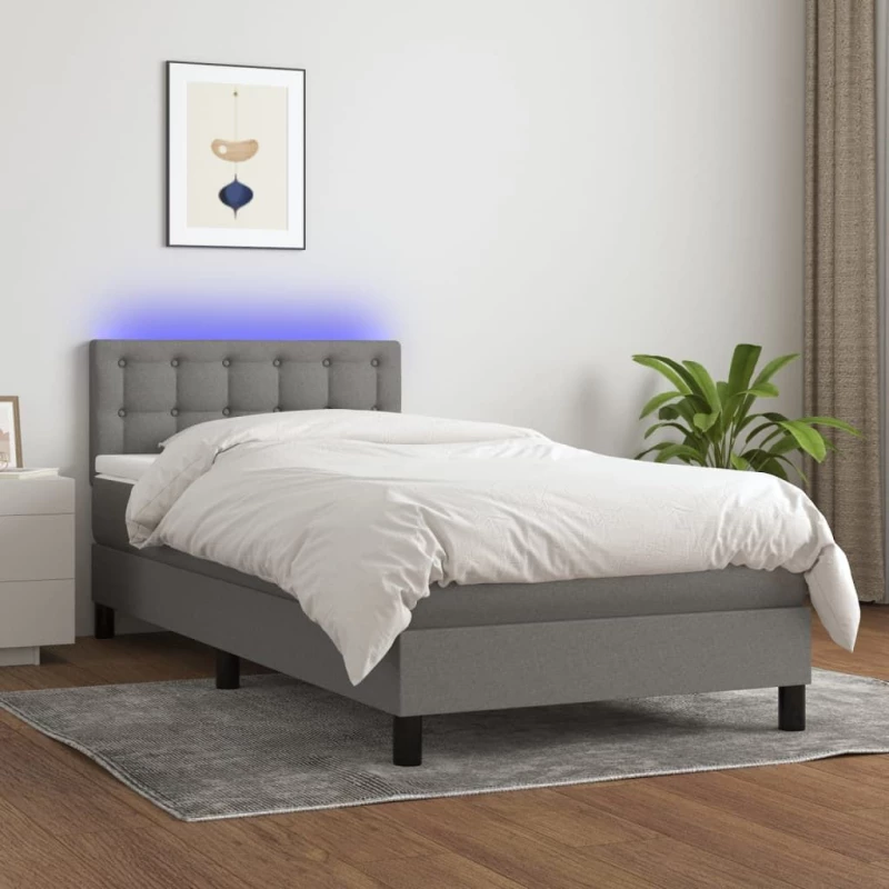ΚΡΕΒΑΤΙ BOXSPRING ΜΕ ΣΤΡΩΜΑ & LED ΣΚ.ΓΚΡΙ 90X190 ΕΚ. ΥΦΑΣΜΑΤΙΝΟ 3133438