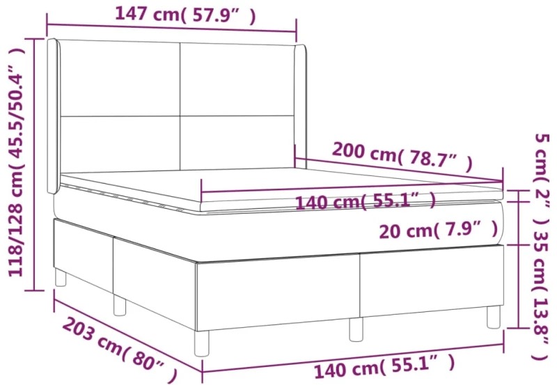 ΚΡΕΒΑΤΙ BOXSPRING ΜΕ ΣΤΡΩΜΑ ΣΚΟΥΡΟ ΓΚΡΙ 140X200 ΕΚ ΥΦΑΣΜΑΤΙΝΟ 3131274