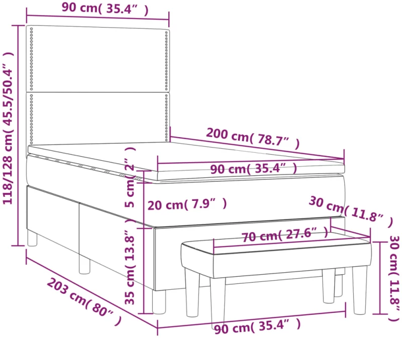 ΚΡΕΒΑΤΙ BOXSPRING ΜΕ ΣΤΡΩΜΑ ΣΚΟΥΡΟ ΓΚΡΙ 90X200 ΕΚ. ΒΕΛΟΥΔΙΝΟ 3137762