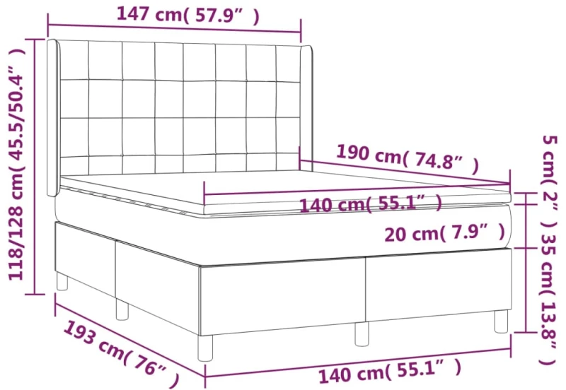 ΚΡΕΒΑΤΙ BOXSPRING ΜΕ ΣΤΡΩΜΑ & LED ΑΝ.ΓΚΡΙ 140X190ΕΚ. ΥΦΑΣΜΑΤΙΝΟ 3138869
