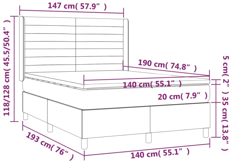 ΚΡΕΒΑΤΙ BOXSPRING ΜΕ ΣΤΡΩΜΑ & LED ΑΝ.ΓΚΡΙ 140X190ΕΚ. ΥΦΑΣΜΑΤΙΝΟ 3138949