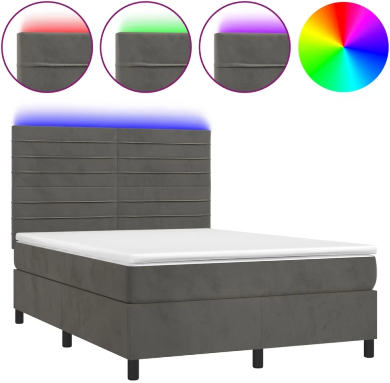ΚΡΕΒΑΤΙ BOXSPRING ΜΕ ΣΤΡΩΜΑ & LED ΣΚ. ΓΚΡΙ 140X190ΕΚ. ΒΕΛΟΥΔΙΝΟ 3136180