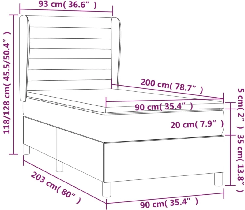 ΚΡΕΒΑΤΙ BOXSPRING ΜΕ ΣΤΡΩΜΑ ΑΝΟΙΧΤΟ ΓΚΡΙ 90X200 ΕΚ. ΥΦΑΣΜΑΤΙΝΟ 3128573