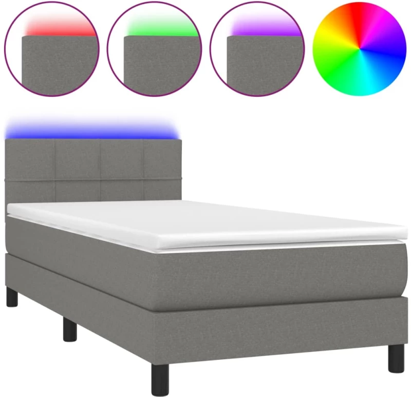 ΚΡΕΒΑΤΙ BOXSPRING ΜΕ ΣΤΡΩΜΑ & LED ΣΚ.ΓΚΡΙ 90X200 ΕΚ. ΥΦΑΣΜΑΤΙΝΟ 3133126