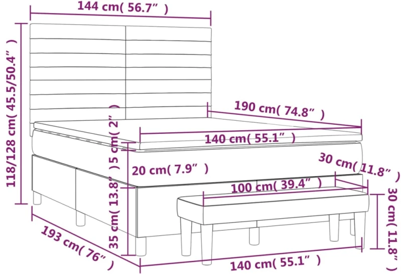 ΚΡΕΒΑΤΙ BOXSPRING ΜΕ ΣΤΡΩΜΑ ΣΚΟΥΡΟ ΓΚΡΙ 140X190 ΕΚ. ΒΕΛΟΥΔΙΝΟ 3137900