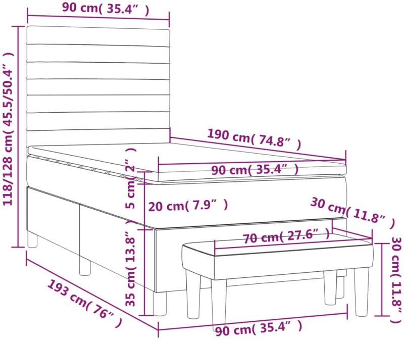 ΚΡΕΒΑΤΙ BOXSPRING ΜΕ ΣΤΡΩΜΑ ΑΝΟΙΧΤΟ ΓΚΡΙ 90X190 ΕΚ. ΥΦΑΣΜΑΤΙΝΟ 3136637