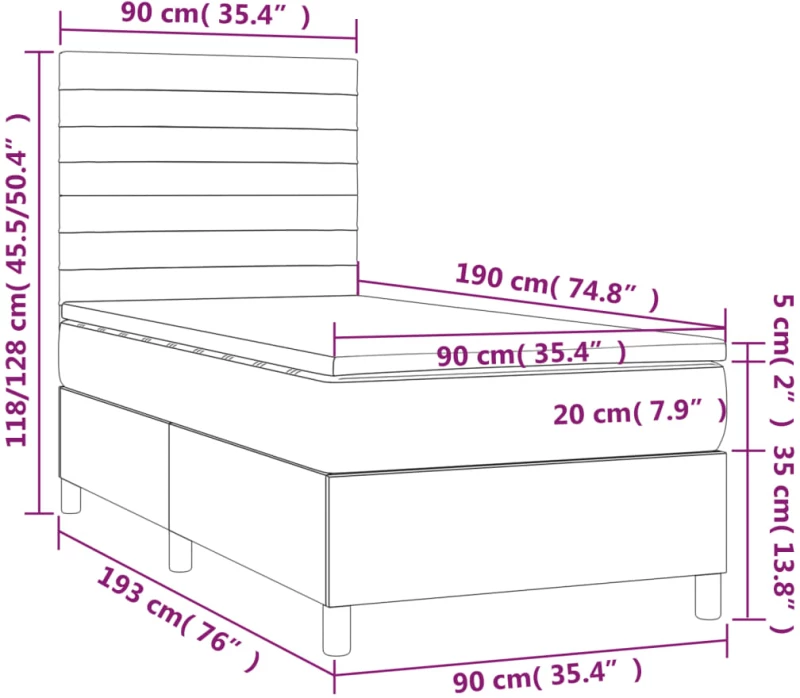 ΚΡΕΒΑΤΙ BOXSPRING ΜΕ ΣΤΡΩΜΑ ΑΝΟΙΧΤΟ ΓΚΡΙ 90X190 ΕΚ. ΥΦΑΣΜΑΤΙΝΟ 3142377