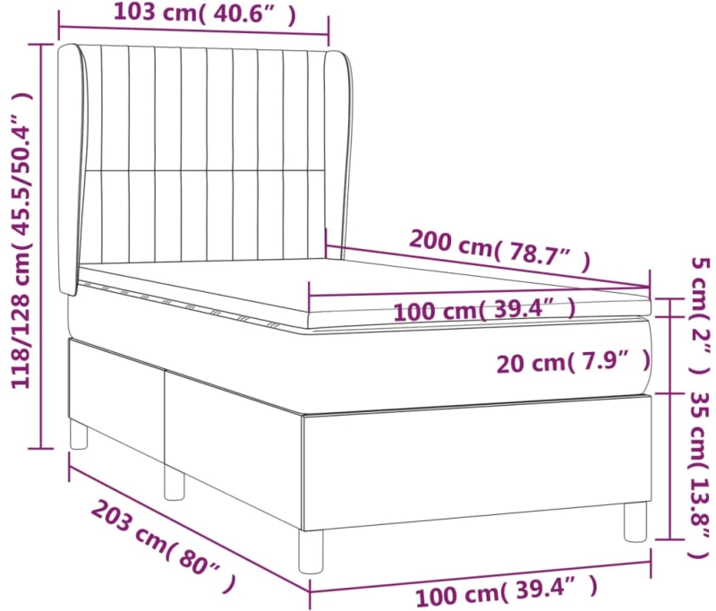 ΚΡΕΒΑΤΙ BOXSPRING ΜΕ ΣΤΡΩΜΑ ΣΚΟΥΡΟ ΓΚΡΙ 100X200 ΕΚ. ΥΦΑΣΜΑΤΙΝΟ 3128102