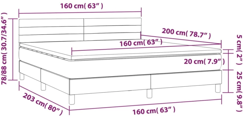 ΚΡΕΒΑΤΙ BOXSPRING ΜΕ ΣΤΡΩΜΑ & LED ΑΝ.ΓΚΡΙ 160X200 ΕΚ ΥΦΑΣΜΑΤΙΝΟ 3133805