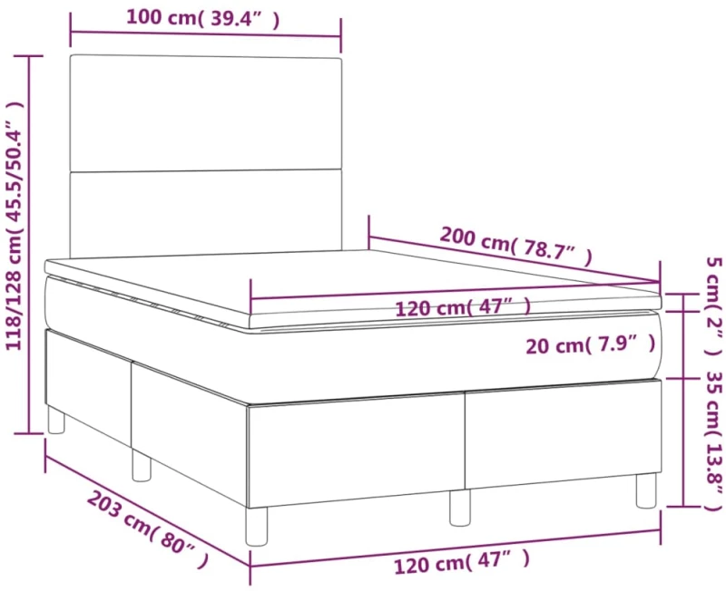 ΚΡΕΒΑΤΙ BOXSPRING ΜΕ ΣΤΡΩΜΑ & LED ΑΝ.ΓΚΡΙ 120X200 ΕΚ ΥΦΑΣΜΑΤΙΝΟ 3134701