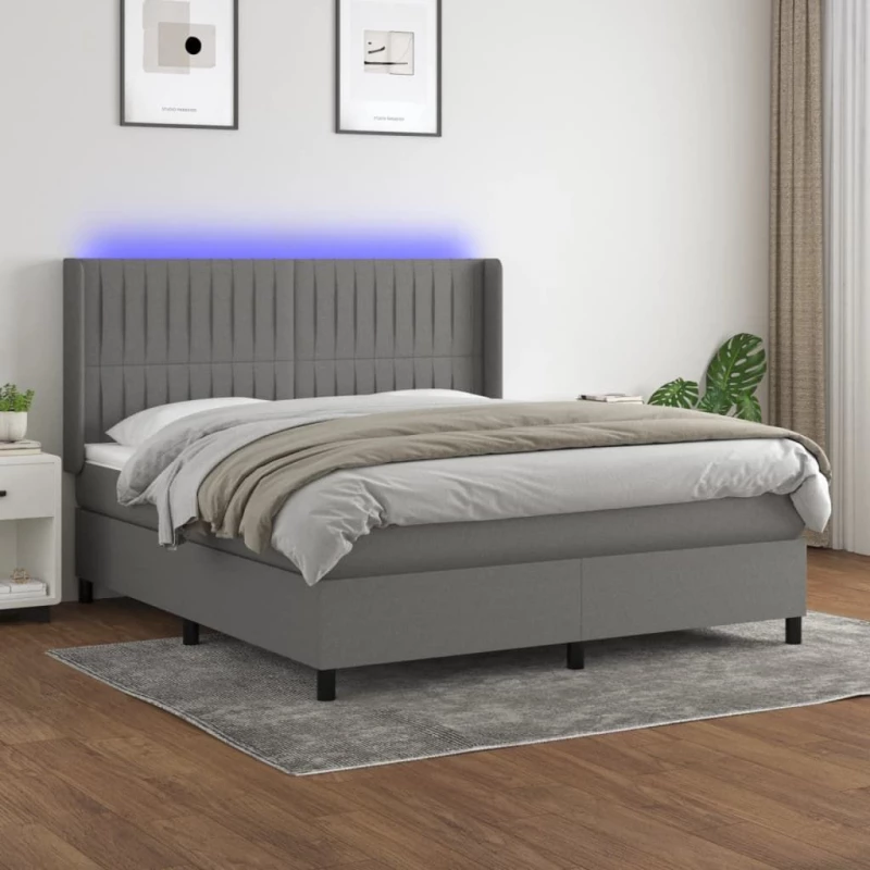 ΚΡΕΒΑΤΙ BOXSPRING ΜΕ ΣΤΡΩΜΑ & LED ΣΚ.ΓΚΡΙ 160X200 ΕΚ ΥΦΑΣΜΑΤΙΝΟ 3138486