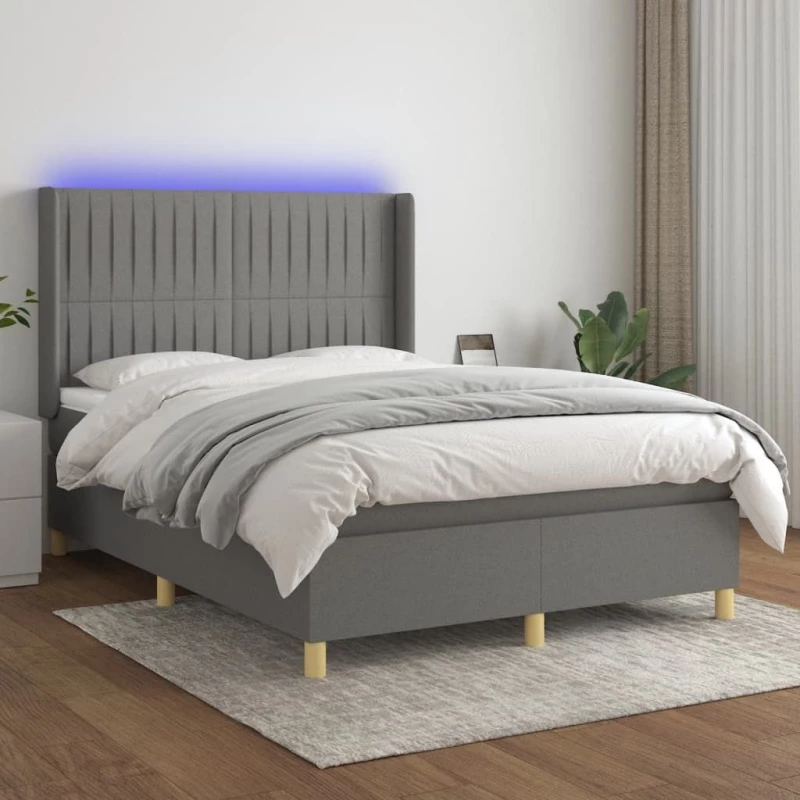 ΚΡΕΒΑΤΙ BOXSPRING ΜΕ ΣΤΡΩΜΑ & LED ΣΚ.ΓΚΡΙ 140X190ΕΚ. ΥΦΑΣΜΑΤΙΝΟ 3139030