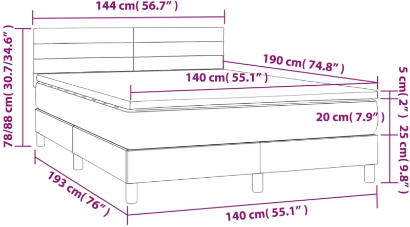 ΚΡΕΒΑΤΙ BOXSPRING ΜΕ ΣΤΡΩΜΑ ΣΚΟΥΡΟ ΓΚΡΙ 140X190 ΕΚ. ΥΦΑΣΜΑΤΙΝΟ 3140130