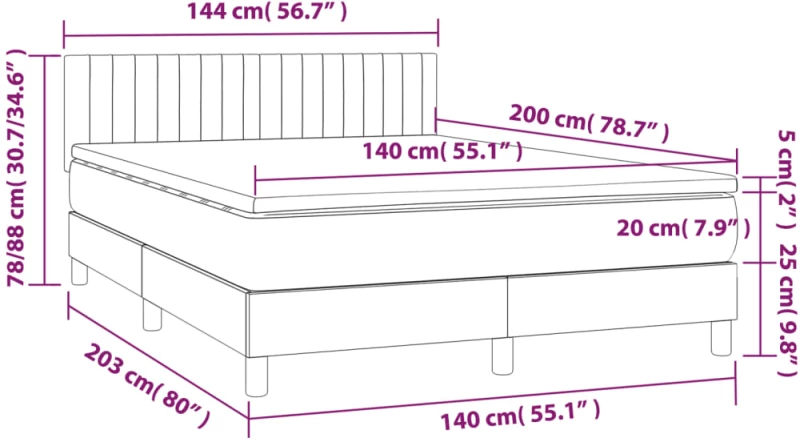 ΚΡΕΒΑΤΙ BOXSPRING ΜΕ ΣΤΡΩΜΑ & LED ΣΚ.ΓΚΡΙ 140X200 ΕΚ ΥΦΑΣΜΑΤΙΝΟ 3133318