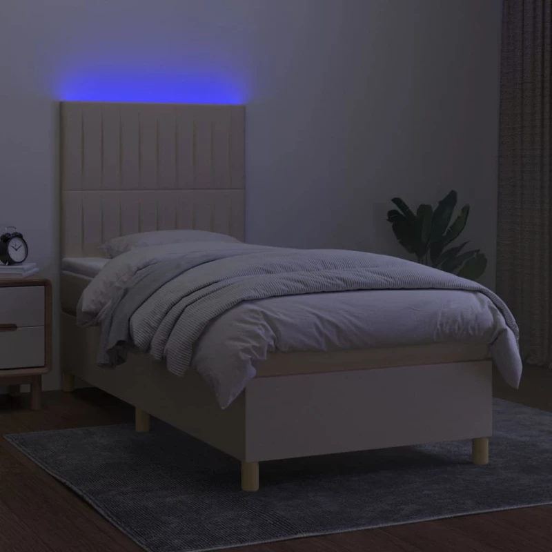 ΚΡΕΒΑΤΙ BOXSPRING ΜΕ ΣΤΡΩΜΑ & LED ΚΡΕΜ 90X200 ΕΚ. ΥΦΑΣΜΑΤΙΝΟ 3135570