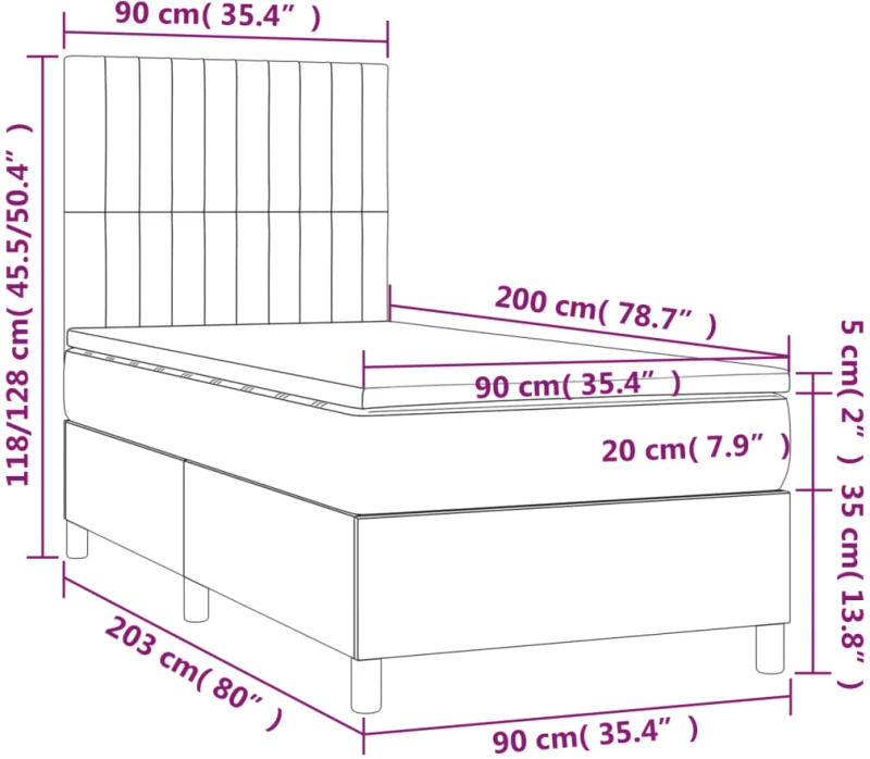 ΚΡΕΒΑΤΙ BOXSPRING ΜΕ ΣΤΡΩΜΑ & LED ΚΡΕΜ 90X200 ΕΚ. ΥΦΑΣΜΑΤΙΝΟ 3135570
