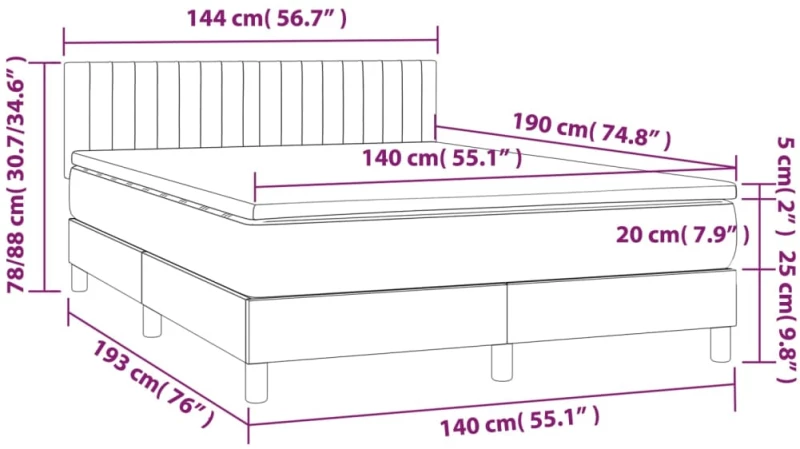ΚΡΕΒΑΤΙ BOXSPRING ΜΕ ΣΤΡΩΜΑ & LED ΜΑΥΡΟ 140X190 ΕΚ. ΥΦΑΣΜΑΤΙΝΟ 3133311