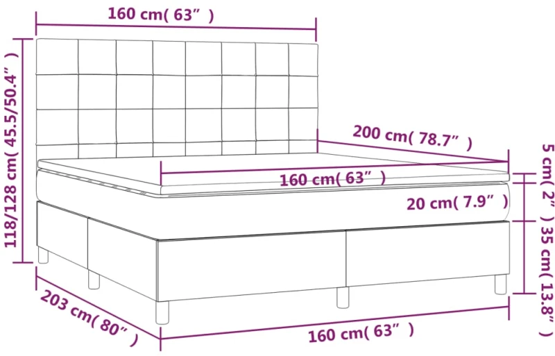 ΚΡΕΒΑΤΙ BOXSPRING ΜΕ ΣΤΡΩΜΑ & LED ΑΝ.ΓΚΡΙ 160X200 ΕΚ. ΒΕΛΟΥΔΙΝΟ 3136131