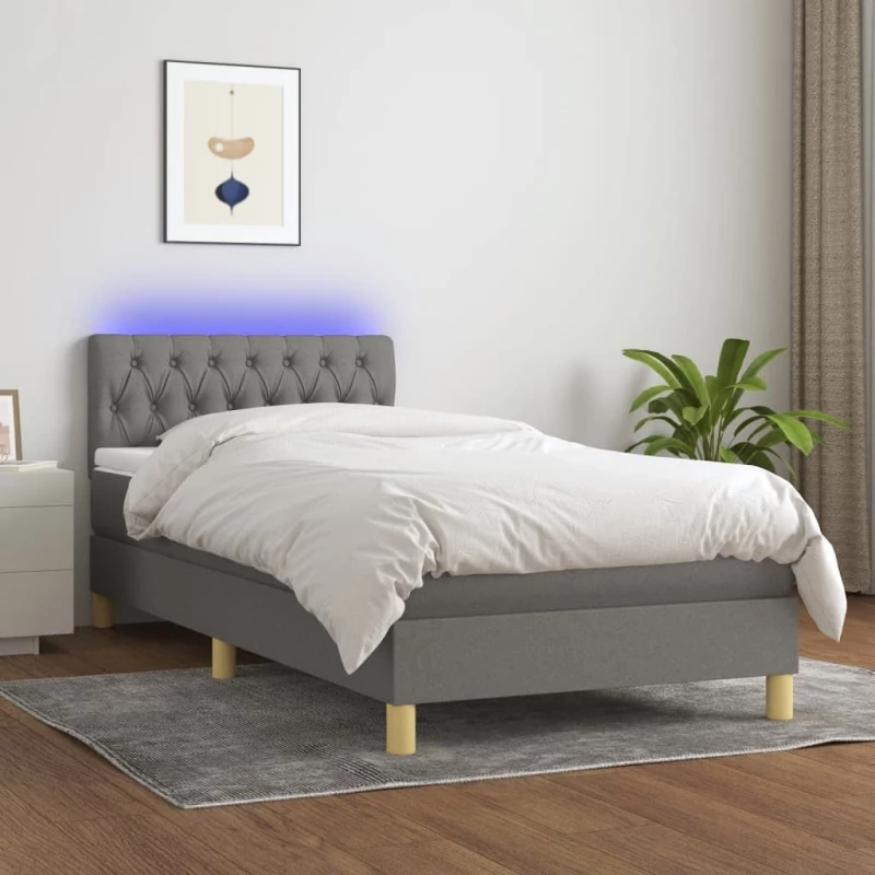 ΚΡΕΒΑΤΙ BOXSPRING ΜΕ ΣΤΡΩΜΑ & LED ΣΚ.ΓΚΡΙ 90X190 ΕΚ. ΥΦΑΣΜΑΤΙΝΟ 3133918