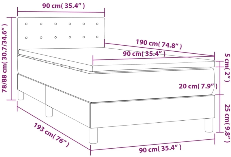 ΚΡΕΒΑΤΙ BOXSPRING ΜΕ ΣΤΡΩΜΑ & LED ΑΝ.ΓΚΡΙ 90X190 ΕΚ. ΥΦΑΣΜΑΤΙΝΟ 3133997
