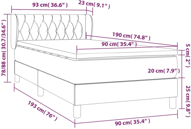 ΚΡΕΒΑΤΙ BOXSPRING ΜΕ ΣΤΡΩΜΑ ΣΚΟΥΡΟ ΓΚΡΙ 90X190 ΕΚ. ΥΦΑΣΜΑΤΙΝΟ 3126446