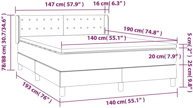 ΚΡΕΒΑΤΙ BOXSPRING ΜΕ ΣΤΡΩΜΑ ΣΚΟΥΡΟ ΚΑΦΕ 140X190 ΕΚ. ΥΦΑΣΜΑΤΙΝΟ 3130028