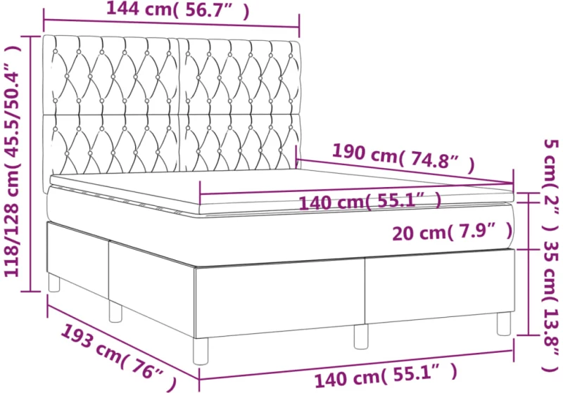 ΚΡΕΒΑΤΙ BOXSPRING ΜΕ ΣΤΡΩΜΑ ΣΚΟΥΡΟ ΓΚΡΙ 140X190 ΕΚ. ΥΦΑΣΜΑΤΙΝΟ 3142570