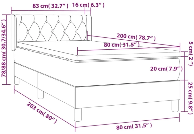 ΚΡΕΒΑΤΙ BOXSPRING ΜΕ ΣΤΡΩΜΑ ΣΚΟΥΡΟ ΓΚΡΙ 80X200 ΕΚ. ΥΦΑΣΜΑΤΙΝΟ 3130466