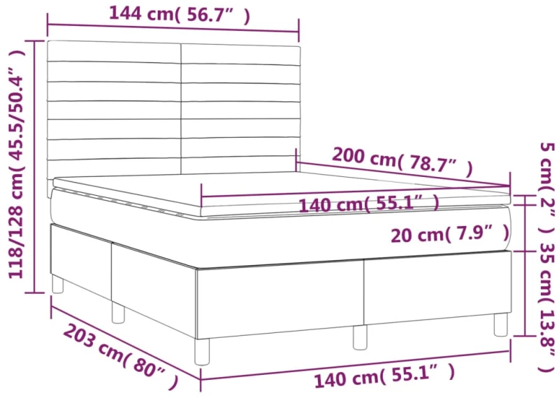 ΚΡΕΒΑΤΙ BOXSPRING ΜΕ ΣΤΡΩΜΑ & LED TAUPE 140X200 ΕΚ. ΥΦΑΣΜΑΤΙΝΟ 3135521