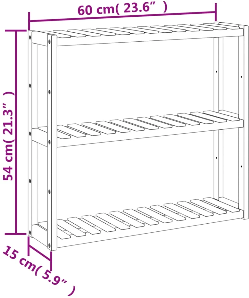 ΡΑΦΙ ΜΠΑΝΙΟΥ 3 ΕΠΙΠΕΔΩΝ ΕΠΙΤΟΙΧΙΟ 60X15X54 ΕΚ. ΑΠΟ ΜΠΑΜΠΟΥ 373367